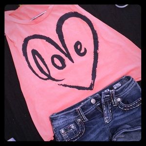 Pink shirt and jean shorts kids